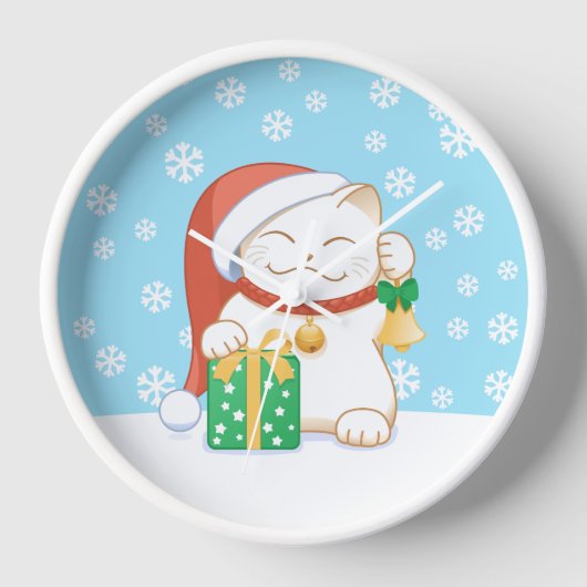 Witte kerstkat in een rood Pet (Voorkant)