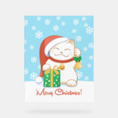 Witte kerstkat in een rood Pet Acryl Bord (Voorkant)