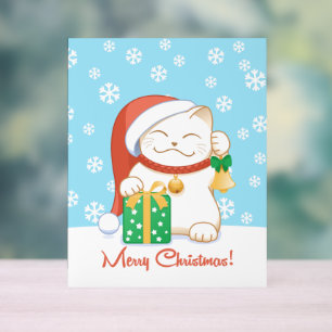 Witte kerstkat in een rood Pet Acryl Bord