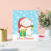 Witte kerstkat in een rood Pet Acryl Bord (Huwelijk)