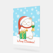 Witte kerstkat in een rood Pet Acryl Bord (Hoek)