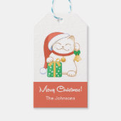Witte kerstkat in een rood Pet Cadeaulabel (Voorkant)