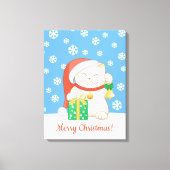 Witte kerstkat in een rood Pet Canvas Afdruk (Voorkant)