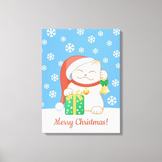 Witte kerstkat in een rood Pet Canvas Afdruk (Voorkant)