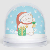 Witte Kerstkat in een rood Pet Custom Pet Photo Sneeuwbol (Voorkant)