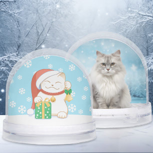 Witte Kerstkat in een rood Pet Custom Pet Photo Sneeuwbol