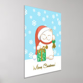 Witte kerstkat in een rood Pet Folie Afdrukken (Laagn)