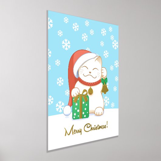 Witte kerstkat in een rood Pet Folie Afdrukken (Laagn)