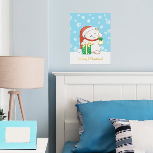 Witte kerstkat in een rood Pet Folie Afdrukken (Insitu (Slaapkamer))