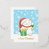 Witte kerstkat in een rood Pet Folie Feestdagen Briefkaart (Voorkant / Achterkant)