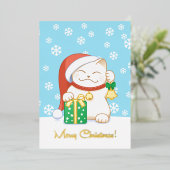 Witte kerstkat in een rood Pet Folie Feestdagenkaart (Staand Voorkant)