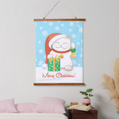 Witte kerstkat in een rood Pet Hangend Wandkleed (Slaapkamer)