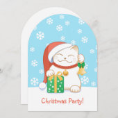 Witte kerstkat in een rood Pet Kaart (Voorkant / Achterkant)