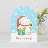 Witte kerstkat in een rood Pet Kaart (Staand voorkant)