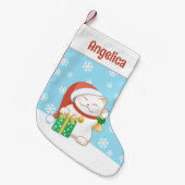 Witte kerstkat in een rood Pet Kleine Kerstsok (Voorkant (Hangend))