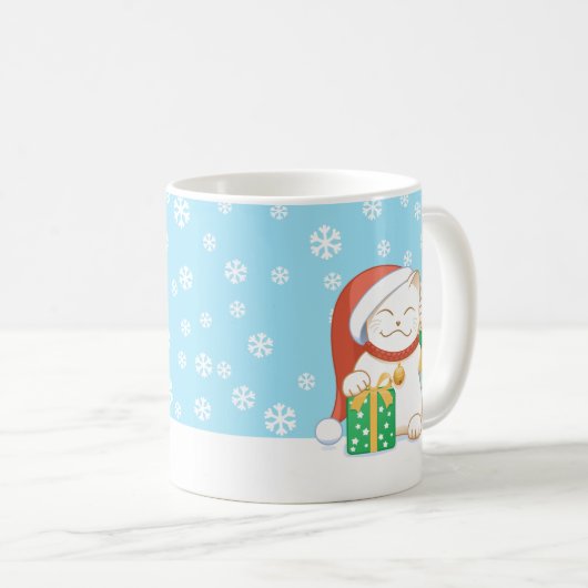 Witte kerstkat in een rood Pet Koffiemok (Voorkant rechts)