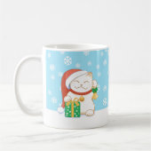 Witte kerstkat in een rood Pet Koffiemok (Links)