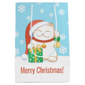 Witte kerstkat in een rood Pet Medium Cadeauzakje (Achterkant)