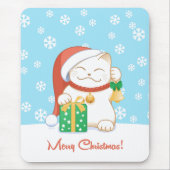 Witte kerstkat in een rood Pet Muismat (Voorkant)