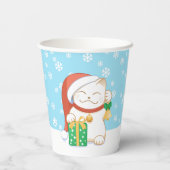 Witte kerstkat in een rood Pet Papieren Bekers (Achterkant)