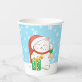 Witte kerstkat in een rood Pet Papieren Bekers (Voorkant)