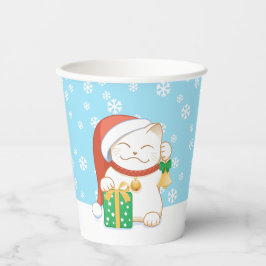 Witte kerstkat in een rood Pet Papieren Bekers