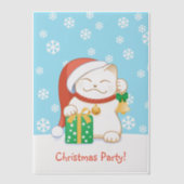 Witte Kerstkat in een rood Pet Party Insert Vellum Uitnodigingen (Voorkant)