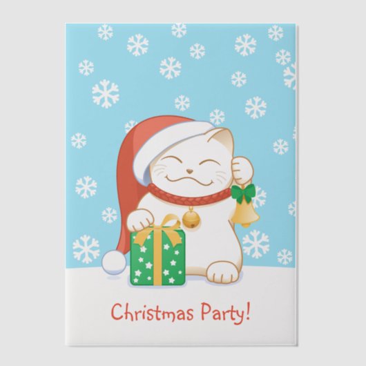 Witte Kerstkat in een rood Pet Party Insert Vellum Uitnodigingen (Voorkant)