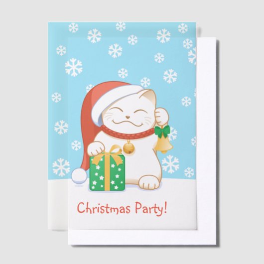 Witte Kerstkat in een rood Pet Party Insert Vellum Uitnodigingen (Offset)