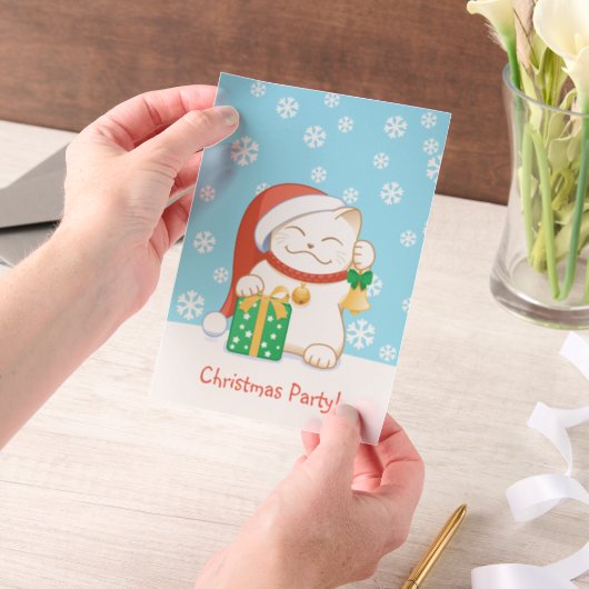 Witte Kerstkat in een rood Pet Party Insert Vellum Uitnodigingen (Draagbaar)