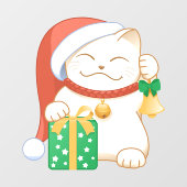 Witte kerstkat in een rood Pet Raamsticker (Vel)