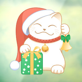 Witte kerstkat in een rood Pet Raamsticker