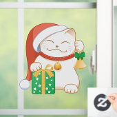 Witte kerstkat in een rood Pet Raamsticker (Huis)