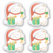Witte kerstkat in een rood Pet Set van 4 Sticker (Voorkant)