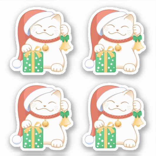 Witte kerstkat in een rood Pet Set van 4 Sticker (Voorkant)