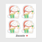 Witte kerstkat in een rood Pet Set van 4 Sticker (Vel)