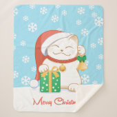 Witte kerstkat in een rood Pet Sherpa Deken (Voorkant)