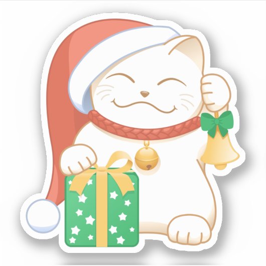 Witte kerstkat in een rood Pet Sticker (Voorkant)