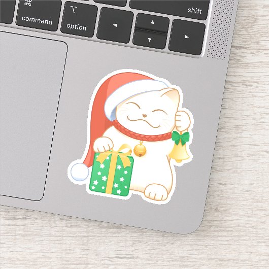 Witte kerstkat in een rood Pet Sticker (Detail)