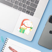 Witte kerstkat in een rood Pet Sticker (Laptop met iPhone)