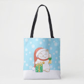 Witte kerstkat in een rood Pet Tote Bag (Voorkant)