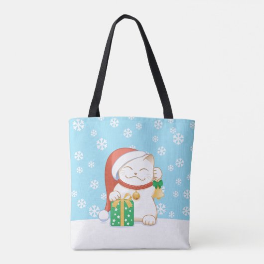 Witte kerstkat in een rood Pet Tote Bag (Achterkant)