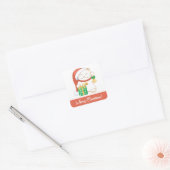 Witte kerstkat in een rood Pet Vierkante Sticker (Envelop)
