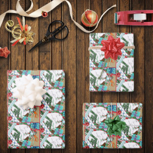 Witte Kerstkat Inpakpapier Vel