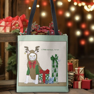 Witte Kerstkat Jollig Grappig Tote Bag