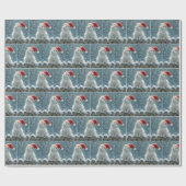 Witte Kerstkat met een kerstmuts Cadeaupapier (Vlak)