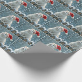 Witte Kerstkat met een kerstmuts Cadeaupapier (Hoek)