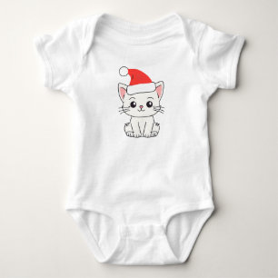 Witte kerstkat met kerstmuts romper