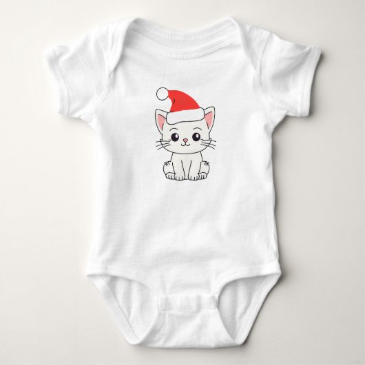 Witte kerstkat met kerstmuts romper (Voorkant)