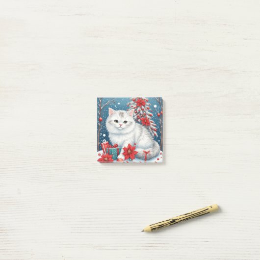 Witte Kerstkat Post-it® Notes (Op bureau)